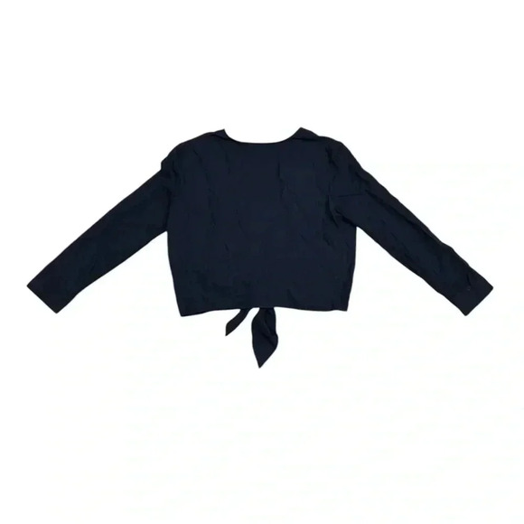 Jenni Kayne Long Sleeve Blouse Top Navy Blue Tie M Medium Viscose V neck - Picture 2 of 12